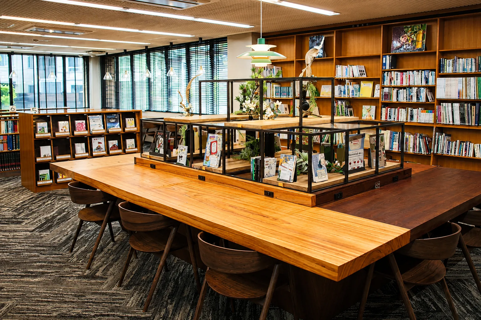 図書館の長いテーブル